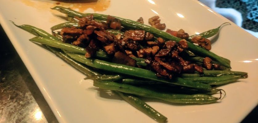 Bourbon bacon candied pecan green beans